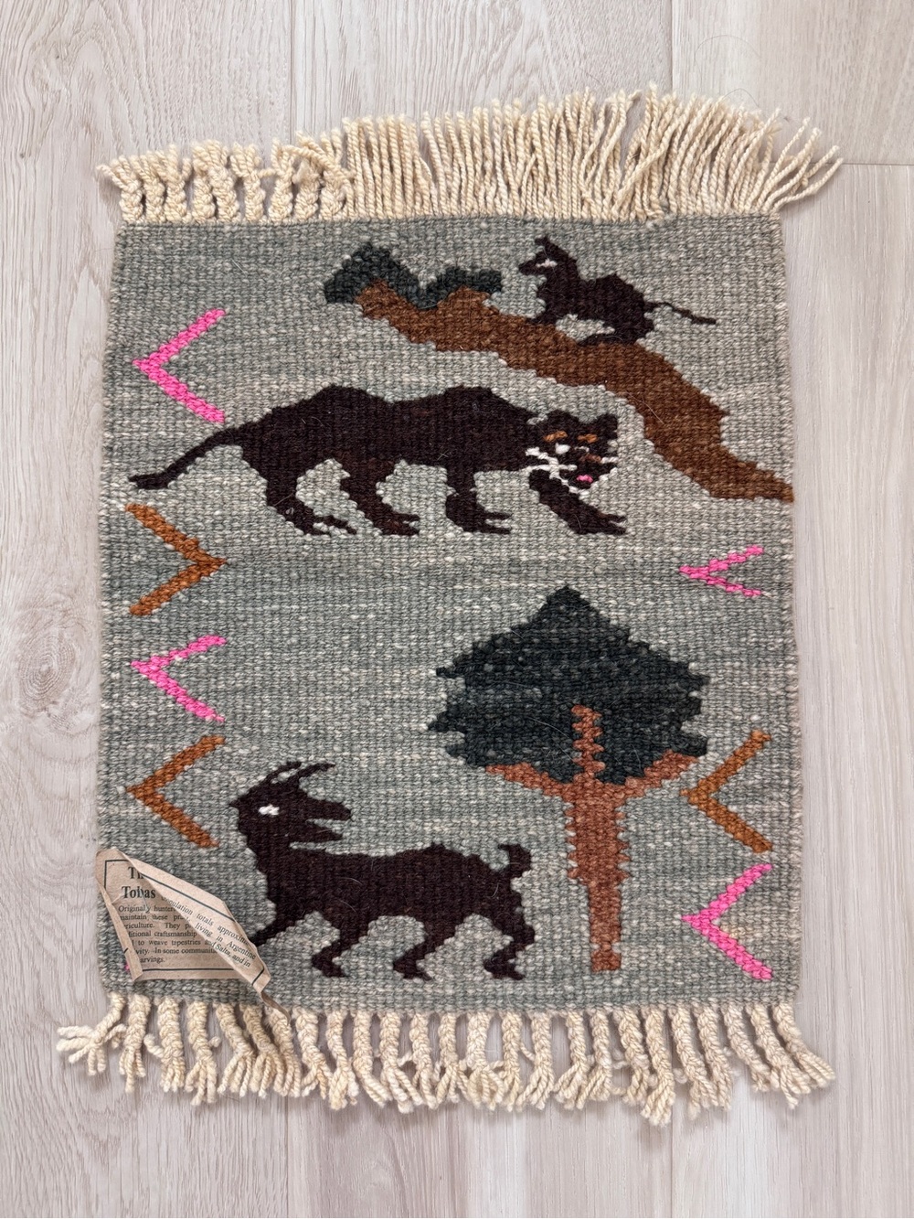 Genuine Toba Handwoven Animal Motif Sheep Wool Tapestry Handmade In Argentina